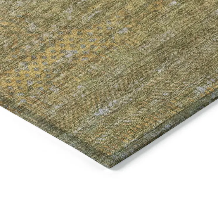 3' X 5' Sage And Gold Striped Washable Indoor Outdoor Area Rug