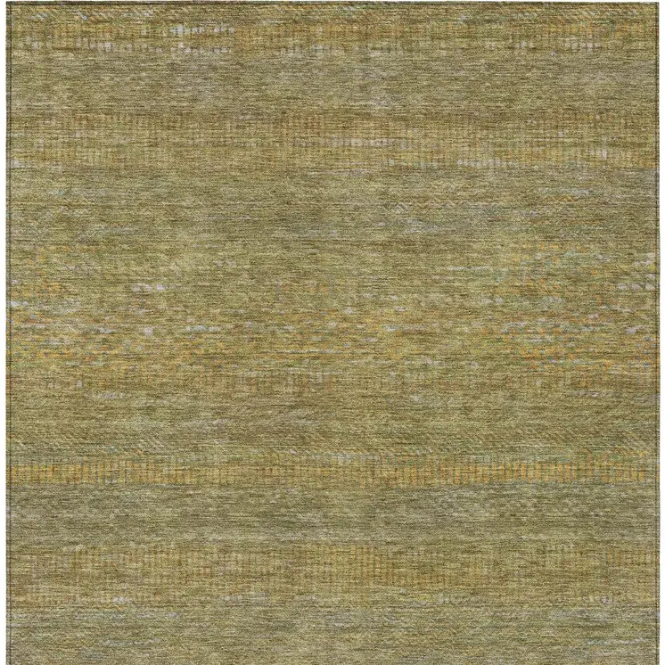 5' X 8' Sage And Gold Striped Washable Indoor Outdoor Area Rug