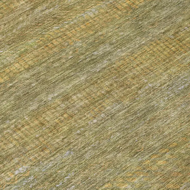 8' Sage And Gold Round Striped Washable Indoor Outdoor Area Rug