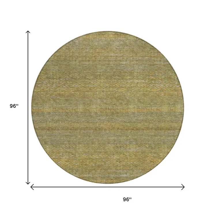 8' Sage And Gold Round Striped Washable Indoor Outdoor Area Rug