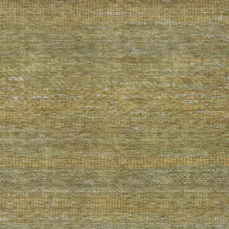 9' X 12' Sage And Gold Striped Washable Indoor Outdoor Area Rug