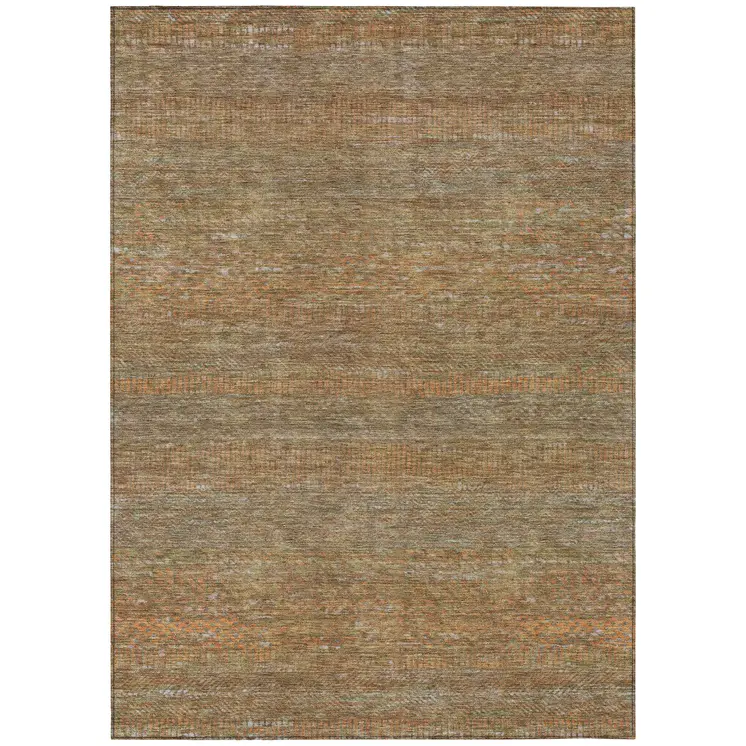 3' X 5' Taupe And Brown Striped Washable Indoor Outdoor Area Rug