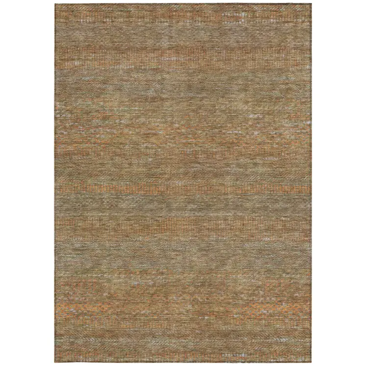 3' X 5' Taupe And Brown Striped Washable Indoor Outdoor Area Rug