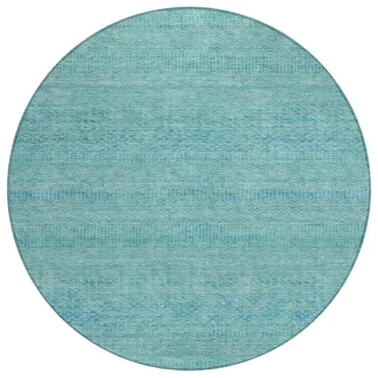 8' Aqua And Teal Blue Round Striped Washable Indoor Outdoor Area Rug