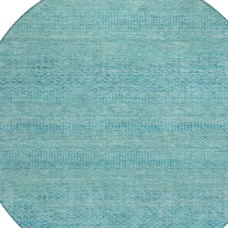 8' Aqua And Teal Blue Round Striped Washable Indoor Outdoor Area Rug