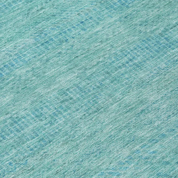 8' Aqua And Teal Blue Round Striped Washable Indoor Outdoor Area Rug