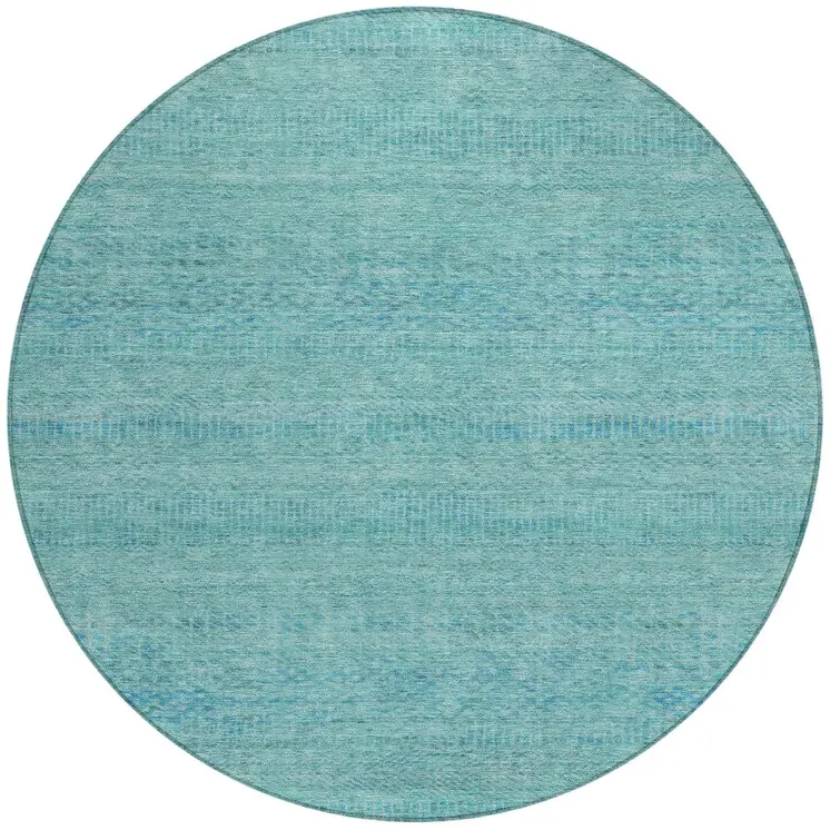 8' Aqua And Teal Blue Round Striped Washable Indoor Outdoor Area Rug
