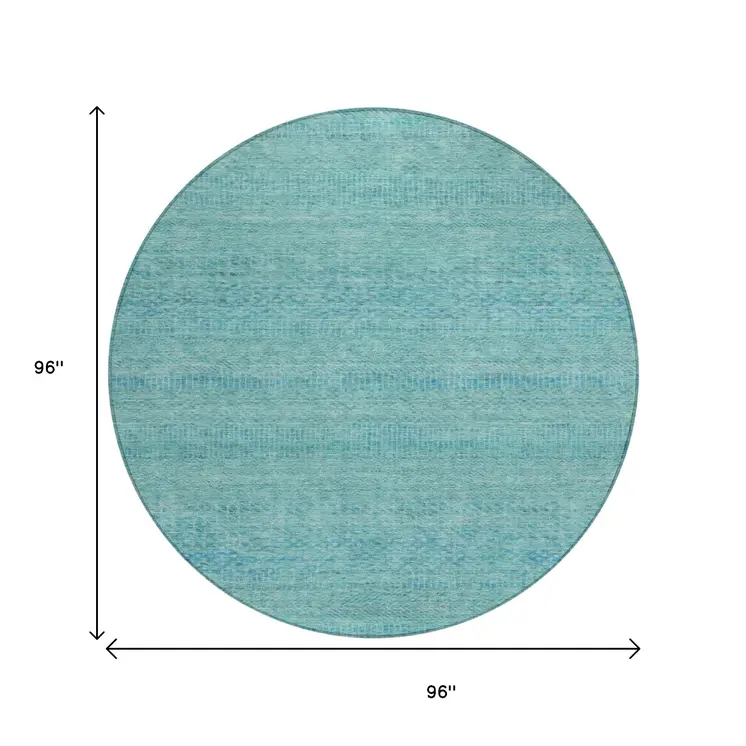 8' Aqua And Teal Blue Round Striped Washable Indoor Outdoor Area Rug