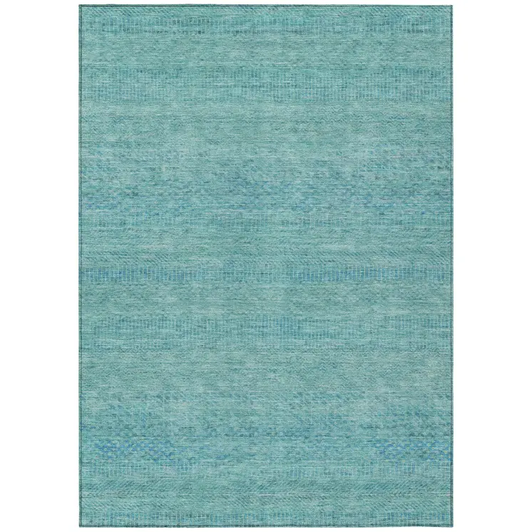8' X 10' Aqua And Teal Blue Striped Washable Indoor Outdoor Area Rug