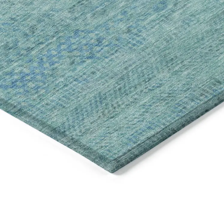 8' X 10' Aqua And Teal Blue Striped Washable Indoor Outdoor Area Rug