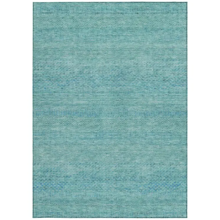 9' X 12' Aqua And Teal Blue Striped Washable Indoor Outdoor Area Rug