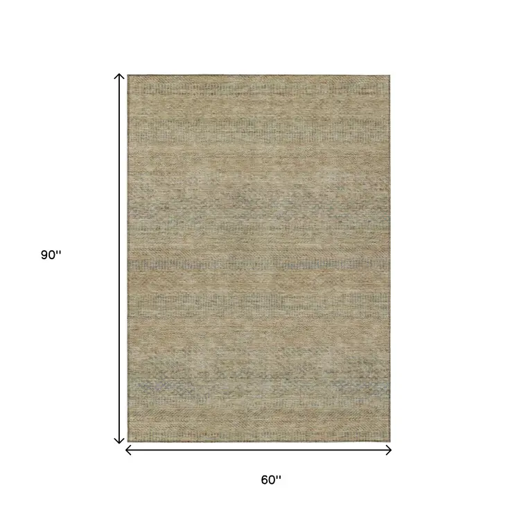 5' X 8' Beige And Taupe Striped Washable Indoor Outdoor Area Rug