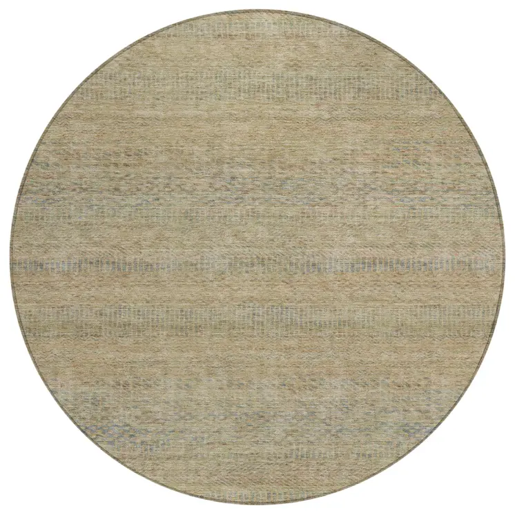 8' Beige And Taupe Round Striped Washable Indoor Outdoor Area Rug