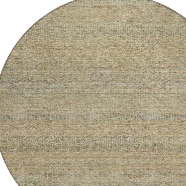 8' Beige And Taupe Round Striped Washable Indoor Outdoor Area Rug