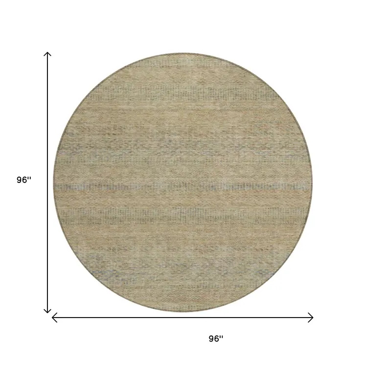 8' Beige And Taupe Round Striped Washable Indoor Outdoor Area Rug