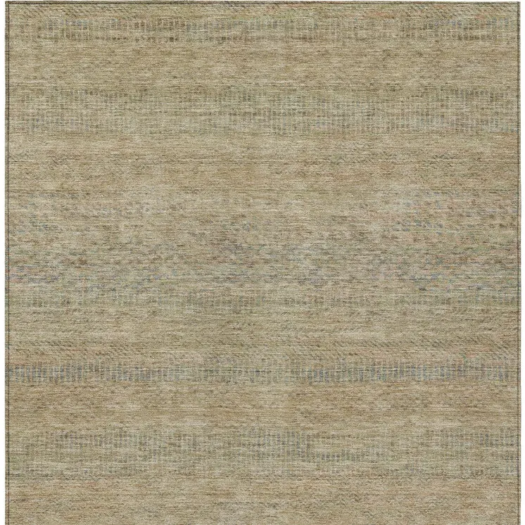 9' X 12' Beige And Taupe Striped Washable Indoor Outdoor Area Rug