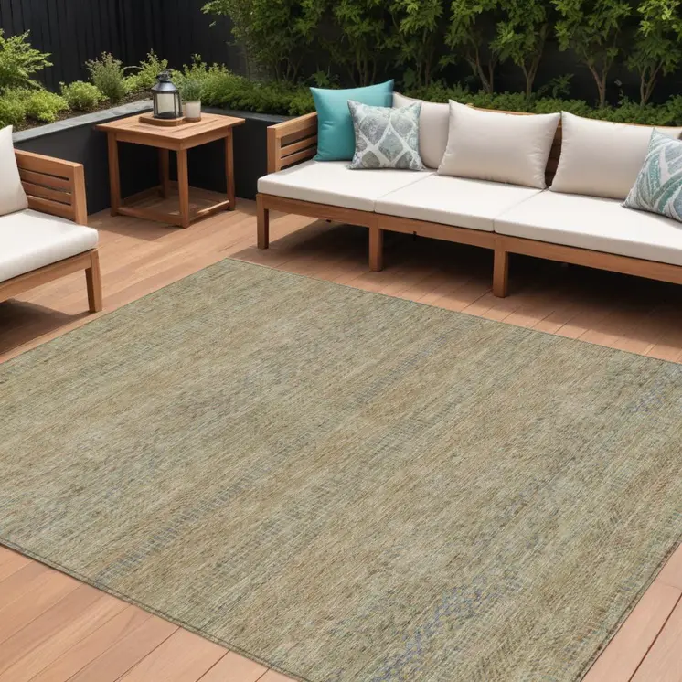 9' X 12' Beige And Taupe Striped Washable Indoor Outdoor Area Rug