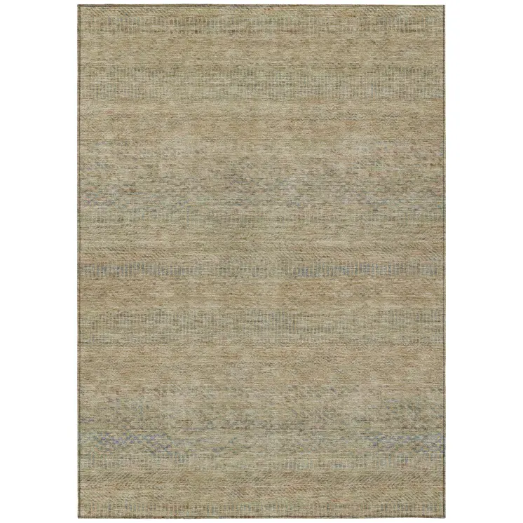 9' X 12' Beige And Taupe Striped Washable Indoor Outdoor Area Rug