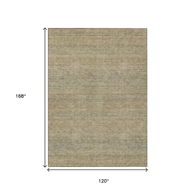 10' X 14' Beige And Taupe Striped Washable Indoor Outdoor Area Rug