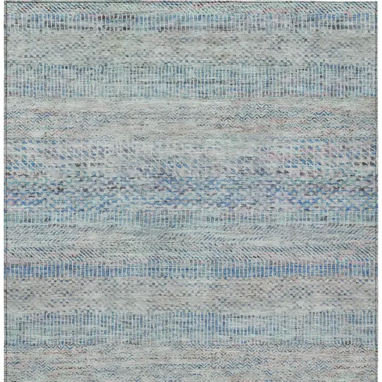 3' X 5' Blue And Charcoal Striped Washable Indoor Outdoor Area Rug
