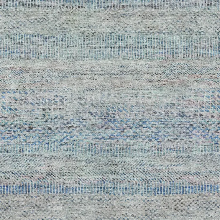 3' X 5' Blue And Charcoal Striped Washable Indoor Outdoor Area Rug