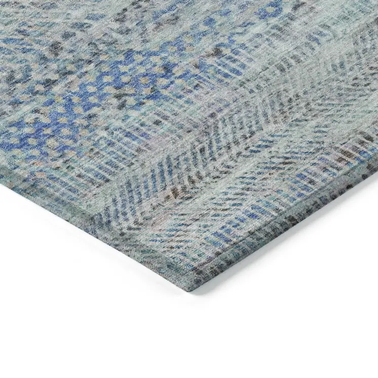 5' X 8' Blue And Charcoal Striped Washable Indoor Outdoor Area Rug