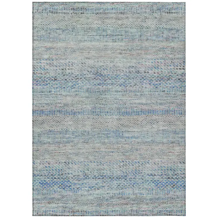 8' X 10' Blue And Charcoal Striped Washable Indoor Outdoor Area Rug