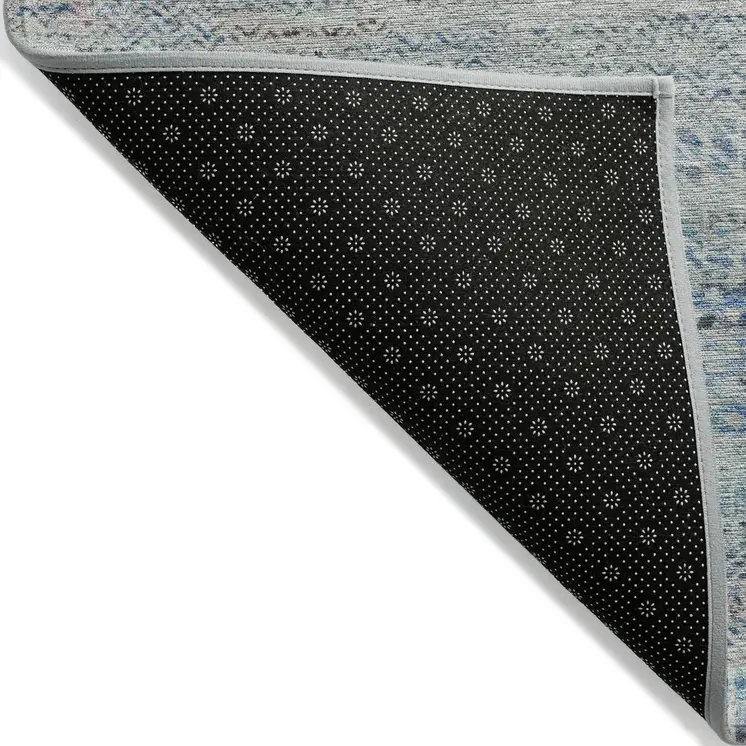 8' X 10' Blue And Charcoal Striped Washable Indoor Outdoor Area Rug