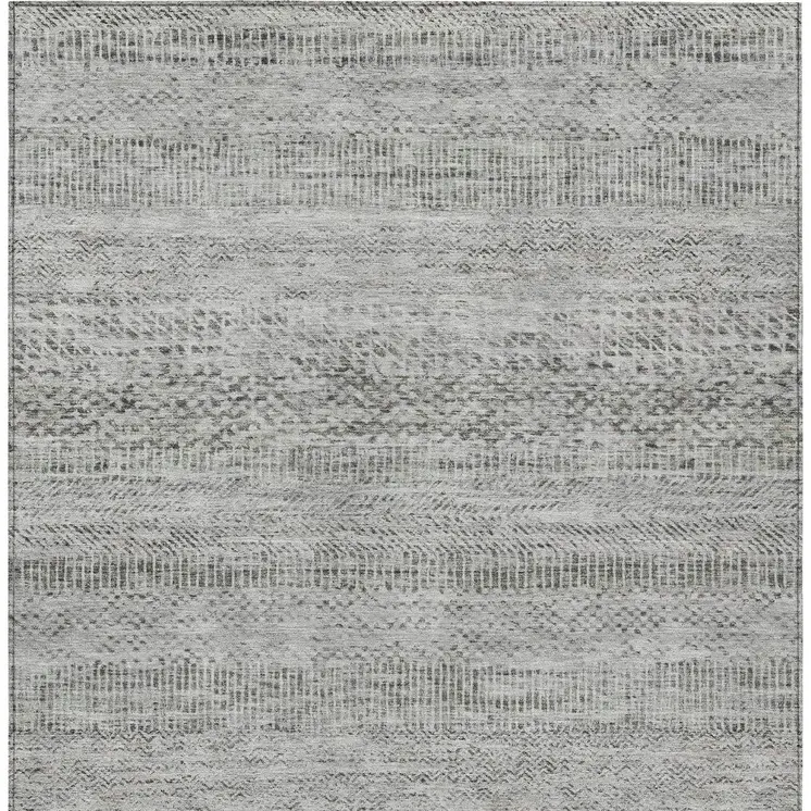 3' X 5' Gray And Charcoal Striped Washable Indoor Outdoor Area Rug