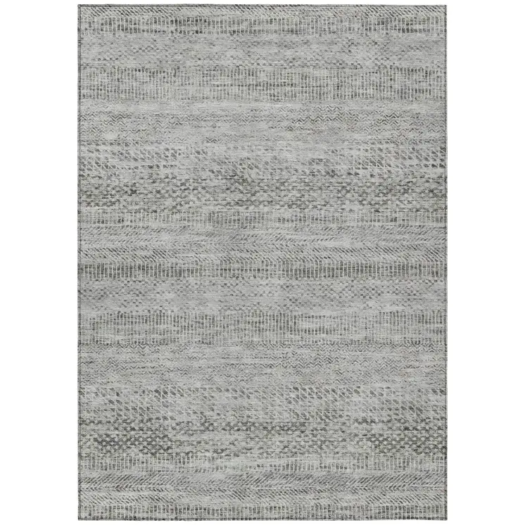 5' X 8' Gray And Charcoal Striped Washable Indoor Outdoor Area Rug
