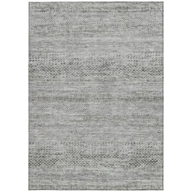 5' X 8' Gray And Charcoal Striped Washable Indoor Outdoor Area Rug