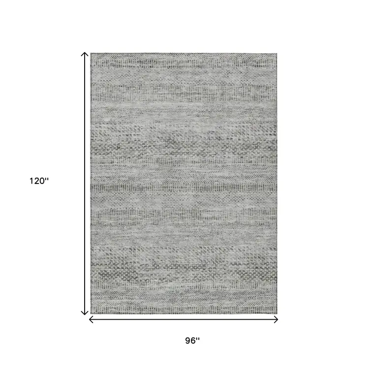 8' X 10' Gray And Charcoal Striped Washable Indoor Outdoor Area Rug