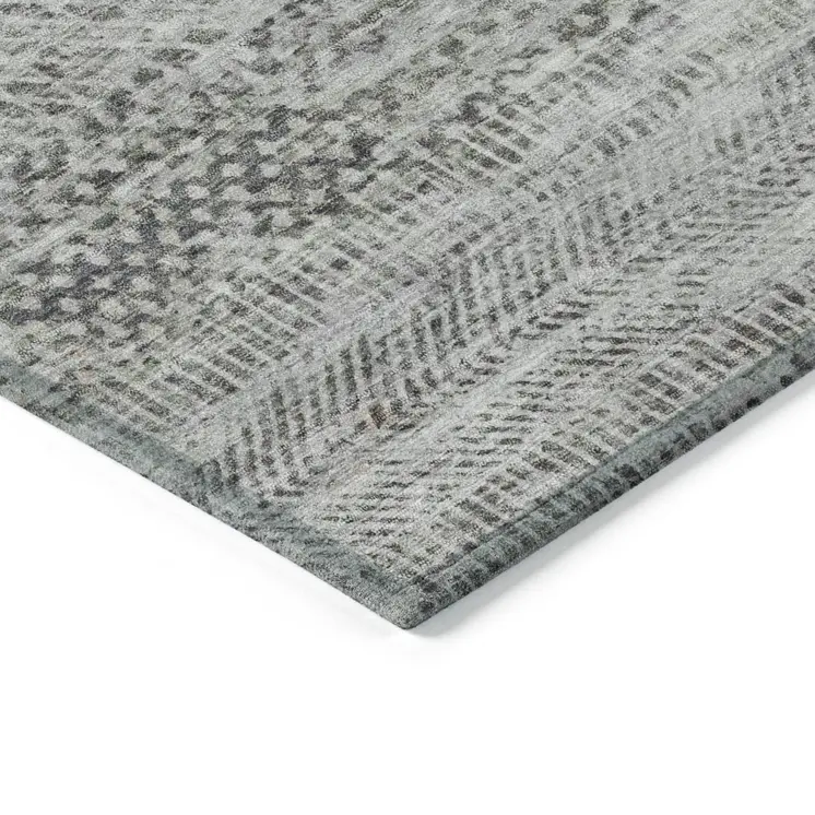 8' X 10' Gray And Charcoal Striped Washable Indoor Outdoor Area Rug