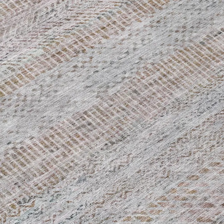 8' Linen And Gray Round Striped Washable Indoor Outdoor Area Rug