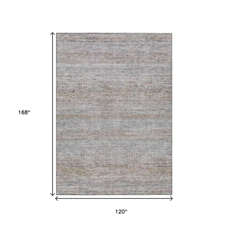 10' X 14' Linen And Gray Striped Washable Indoor Outdoor Area Rug