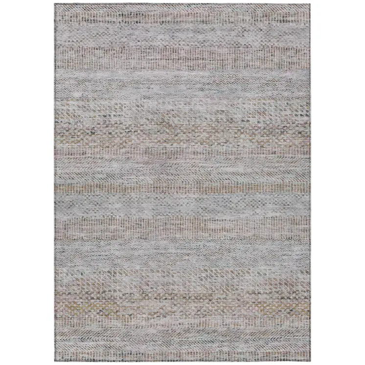 10' X 14' Linen And Gray Striped Washable Indoor Outdoor Area Rug