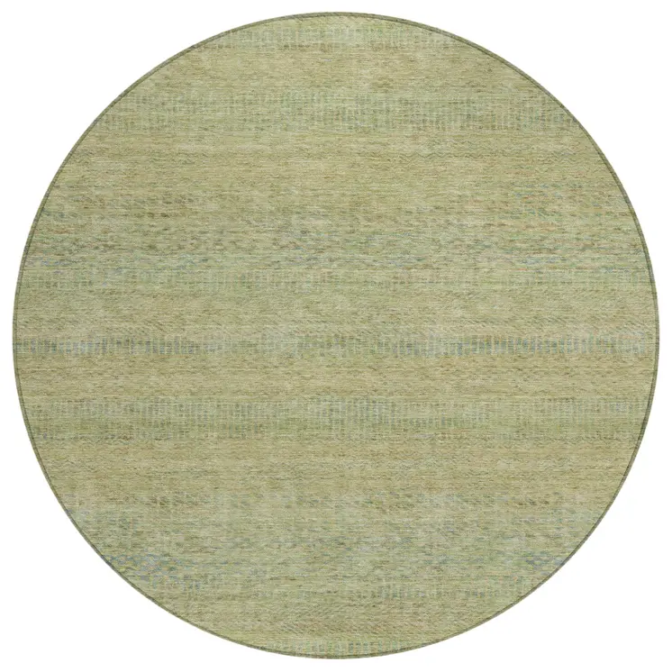 8' Wheat And Sage Round Striped Washable Indoor Outdoor Area Rug