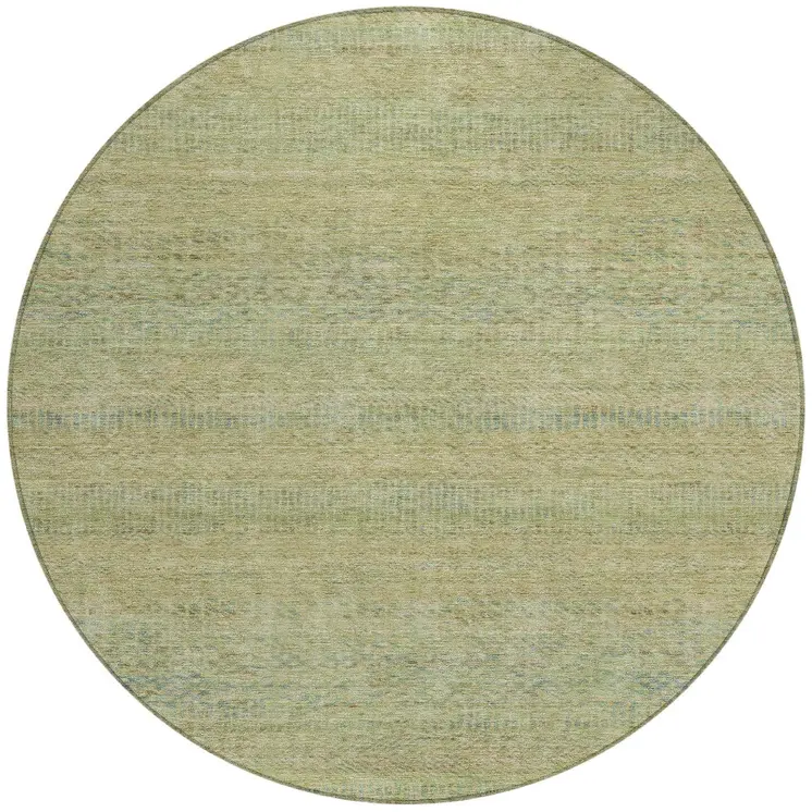 8' Wheat And Sage Round Striped Washable Indoor Outdoor Area Rug