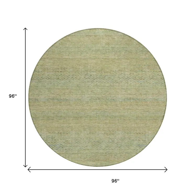 8' Wheat And Sage Round Striped Washable Indoor Outdoor Area Rug