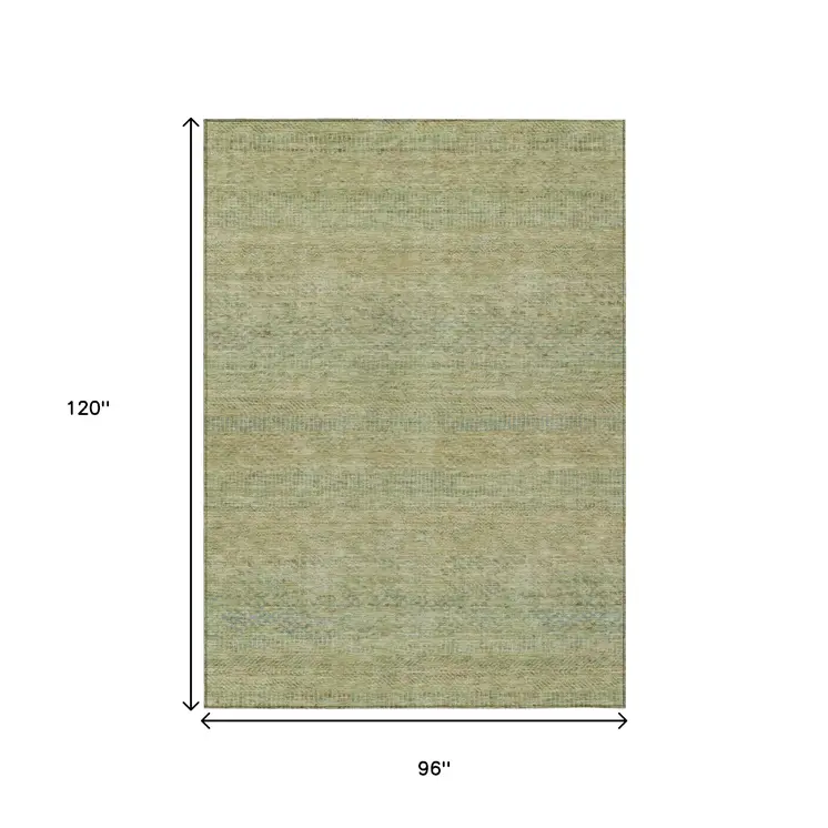 8' X 10' Wheat And Sage Striped Washable Indoor Outdoor Area Rug