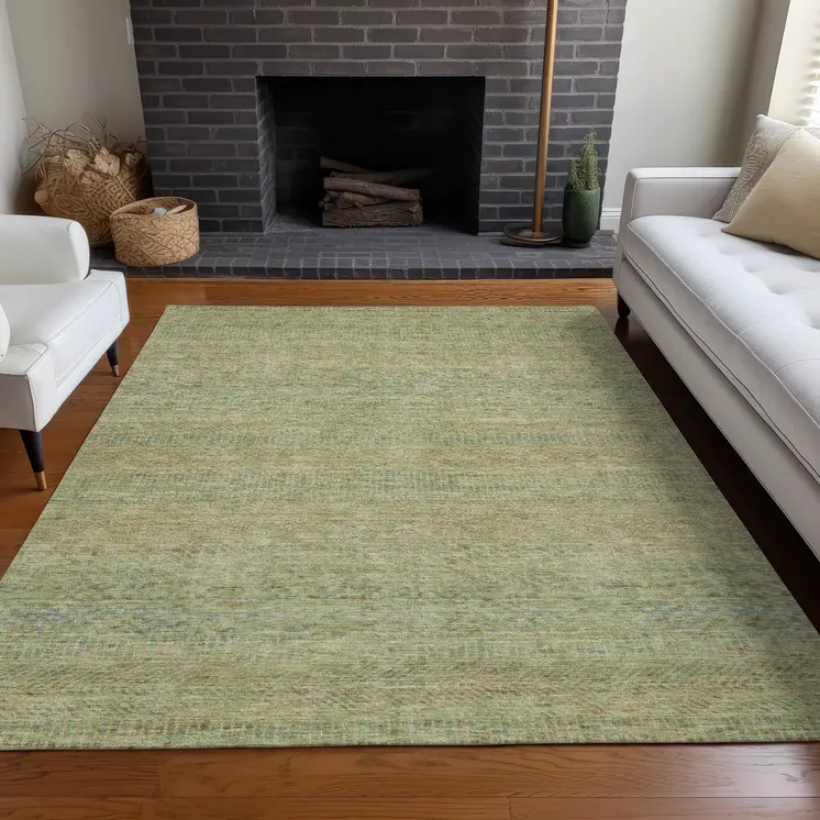 8' X 10' Wheat And Sage Striped Washable Indoor Outdoor Area Rug