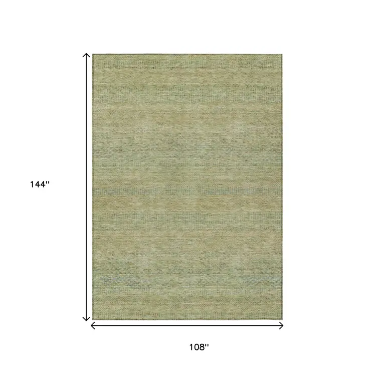9' X 12' Wheat And Sage Striped Washable Indoor Outdoor Area Rug