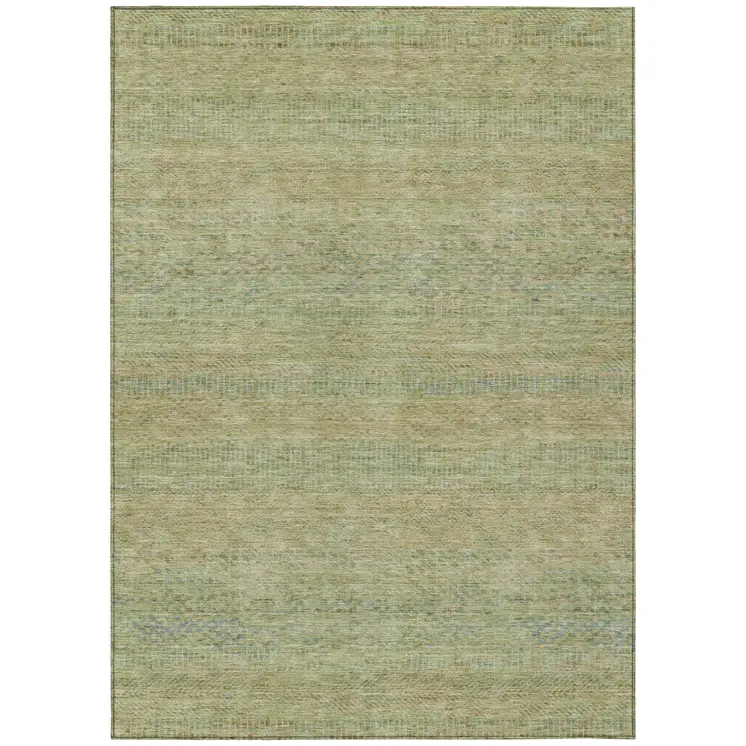 10' X 14' Wheat And Sage Striped Washable Indoor Outdoor Area Rug