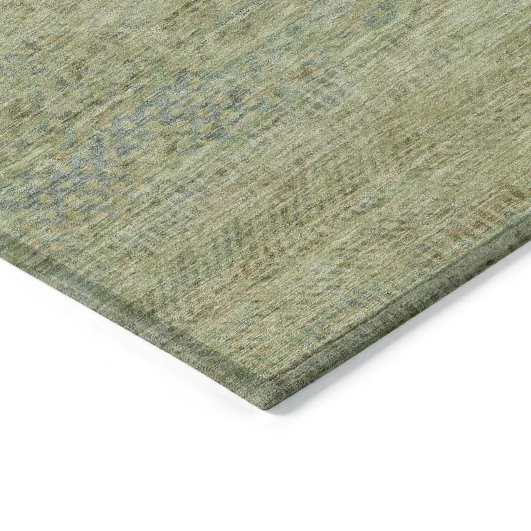 10' X 14' Wheat And Sage Striped Washable Indoor Outdoor Area Rug