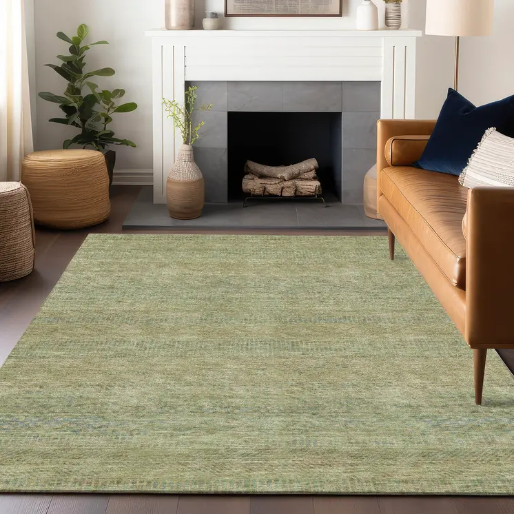 10' X 14' Wheat And Sage Striped Washable Indoor Outdoor Area Rug