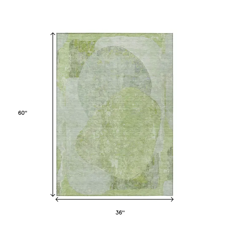 3' X 5' Artichoke Green And Mint Green Abstract Washable Indoor Outdoor Area Rug