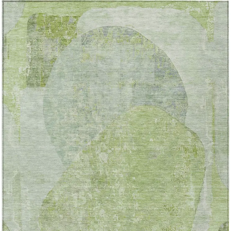 3' X 5' Artichoke Green And Mint Green Abstract Washable Indoor Outdoor Area Rug