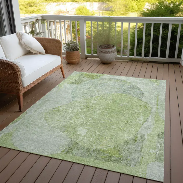 5' X 8' Artichoke Green And Mint Green Abstract Washable Indoor Outdoor Area Rug