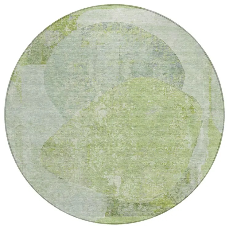 8' Artichoke Green And Mint Green Round Abstract Washable Indoor Outdoor Area Rug