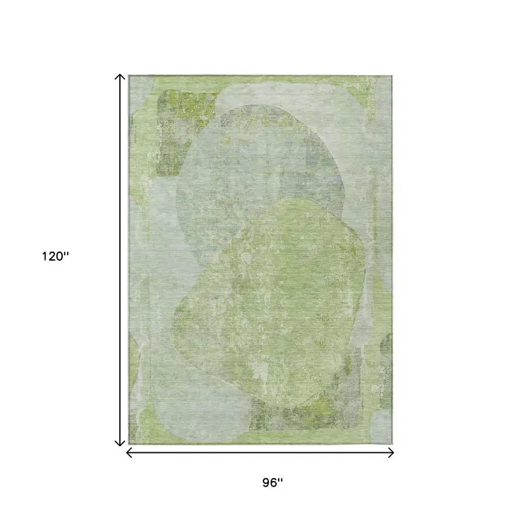 8' X 10' Artichoke Green And Mint Green Abstract Washable Indoor Outdoor Area Rug